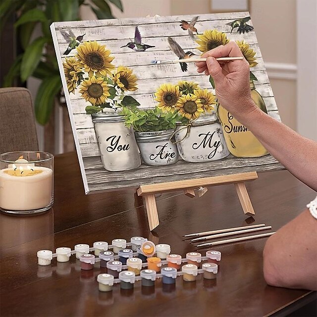  DIY Acrylic Painting Kit Sunflowers Oil Painting By Numbers On Canvas For Adults Unique Gift Home Decor 16 * 20 Inch