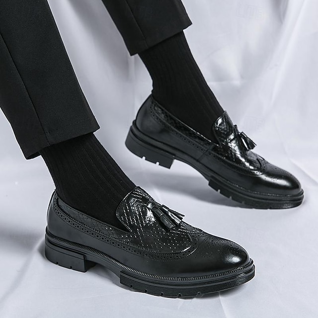  Bărbați Mocasini & Balerini Bullock Pantofi Pantofi rochie Mocasini cu ciucuri Plimbare Afacere gentleman britanic Nuntă Birou și carieră Petrecere și seară Piele sintetică Comfortabil Negru Maro