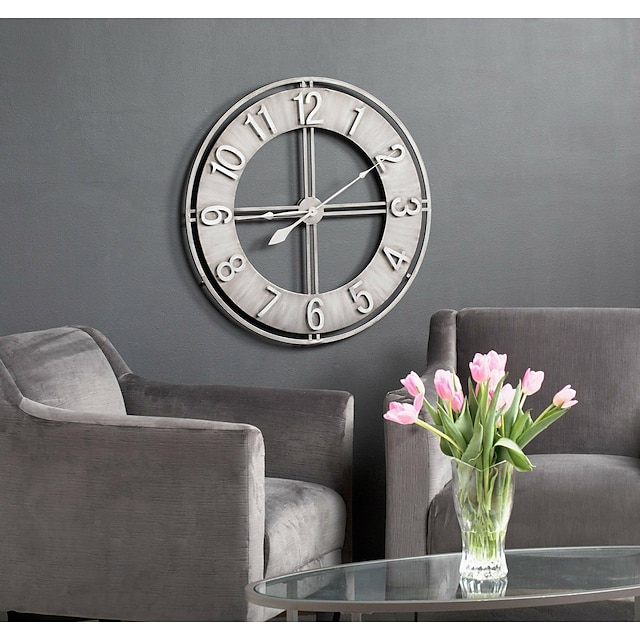  ρολόι τοίχου becka γκρι ασημί 60cm ρολόι τοίχου μοντέρνο αθόρυβο ρολόι βιομηχανικό ρολόι τοίχου στρογγυλό ρολόι τοίχου μεταλλικό βιομηχανικό σίδερο vintage γαλλική επαρχιακή αντίκα