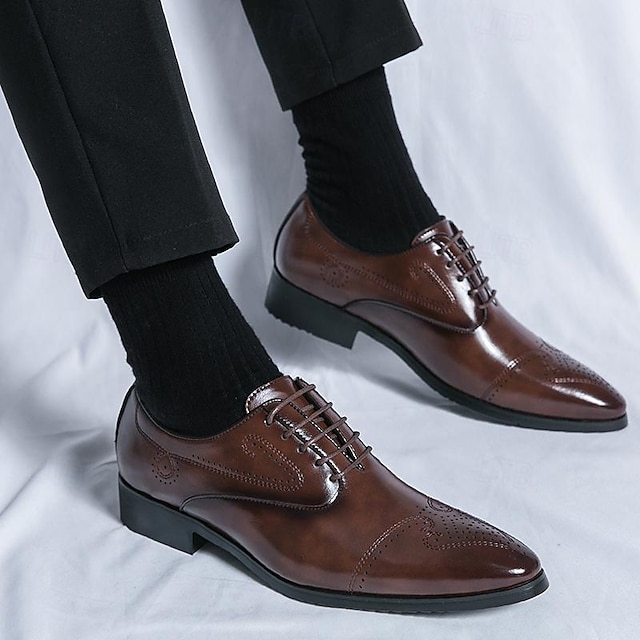  Voor heren Oxfords Bullock Shoes Jurk schoenen Mode laarzen Wandelen Zakelijk Britse heer Bruiloft Toimisto & ura Feesten & Uitgaan Synthetisch Leder Comfortabel Veters Zwart Bruin Lente