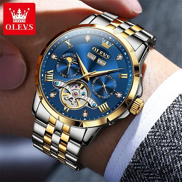  Nowe męskie zegarki marki Olevs kalendarz 24-godzinne wskazanie tygodnia wyświetlacz wielofunkcyjny zegarek mechaniczny świecący wodoodporny męski zegarek biznesowy