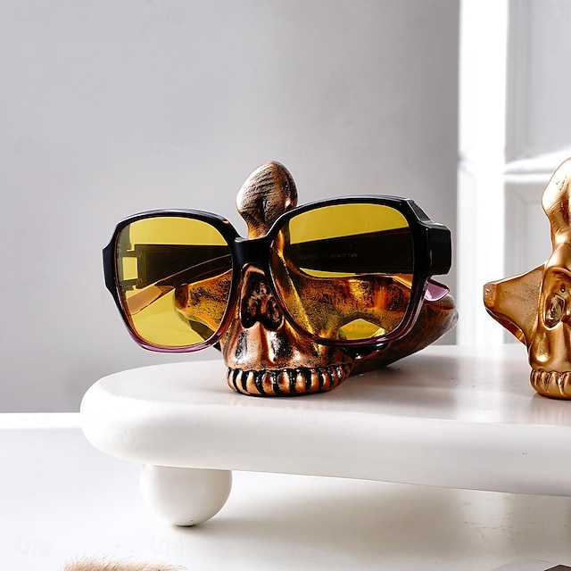  porta-óculos de sol de caveira de resina - peça de decoração de dupla finalidade com design antigo - ideal para exibições em casa, hotel e varejo, adicionando um toque personalizado ao seu espaço