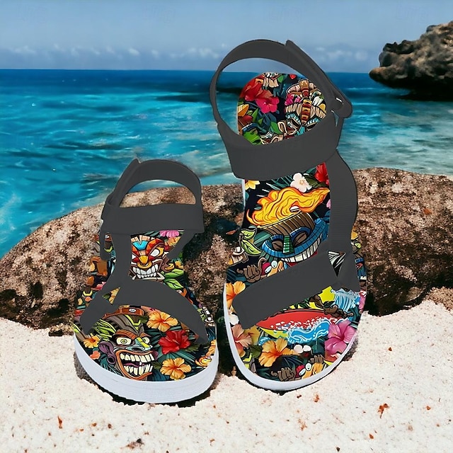  Men's Sandals Print Shoes Flat Sandals Fashion Sandals Sporty Sandals Sporty Casual Beach Outdoor Daily Vacation PVC Waterproof Breathable Comfortable Magic Tape Yellow Pink Blue Summer