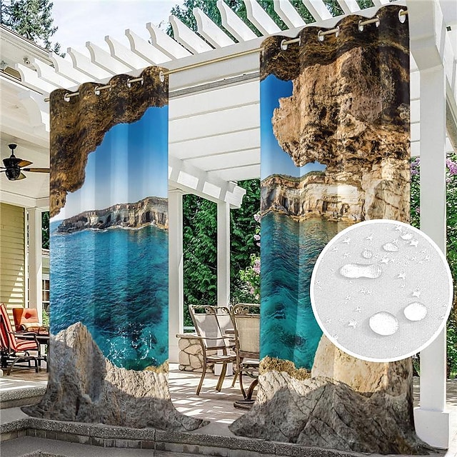  Outdoor Curtains for Patio Waterproof Weatherproof, UV and Fade Resistant Outside Curtains for Gazebo, Front Porch, Pergola, Sun Blocking Privacy Curtain, 2 Panels, Landscape Cave