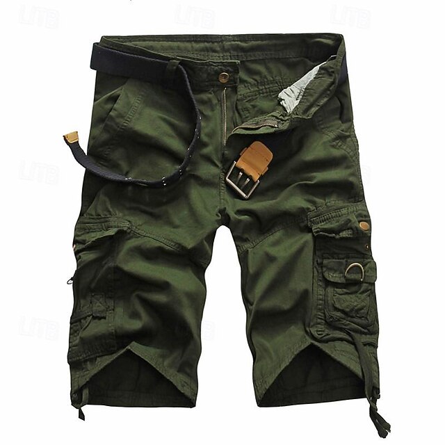 Men's Cargo Shorts Bermuda shorts Hiking Shorts Leg Drawstring Multi Pocket 6 Pocket Plain Comfort Knee Length Daily Sports Streetwear Stylish ArmyGreen Black Micro-elastic4