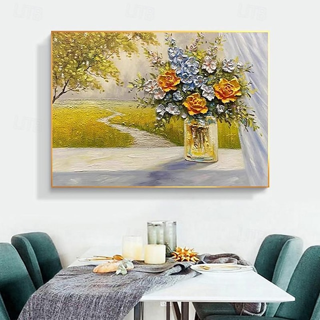  Pura pintura a óleo pintada à mão 3d textura floral sala de estar decoração imagem floresta cenário varanda pinturas penduradas sem moldura