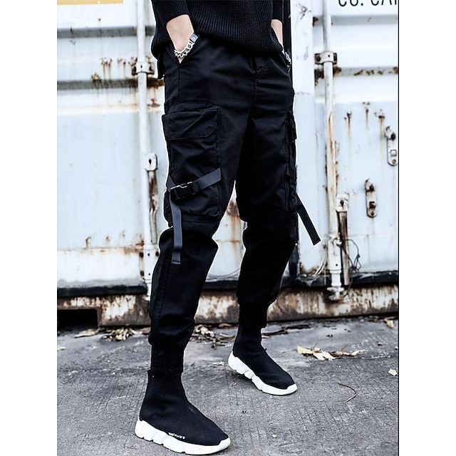  mens casual pants Trousers multi-pockets Streetwear Harem fashion cargo joggers gym drawstring long pants ankle-length trousers with multi-pockets