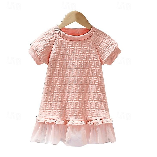  Girls Summer Dress Fashion Children Pink Long Dress Kids Child Short-sleeved Mesh Dress Princess Dress Teenage Clothing