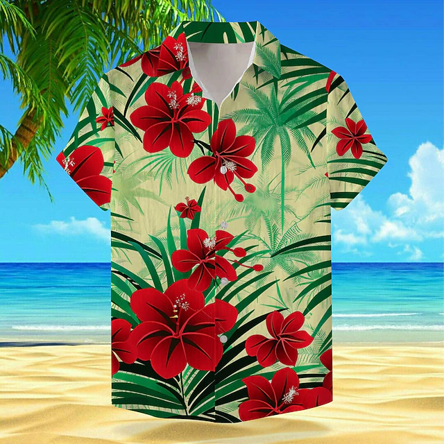 Men's Floral Tropical Flowers Shirt Summer Hawaiian Shirt Aloha Shirt Short Sleeve Shirt Turndown Vacation Hawaiian Outdoor Vacation Hawaiian Red Blue Orange S M L 6