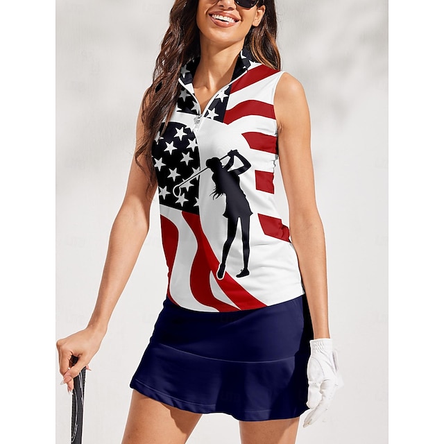  Polo de golf pour femmes bleu foncé haut sans manches dames tenue de golf vêtements tenues vêtements drapeau américain chemise de golf