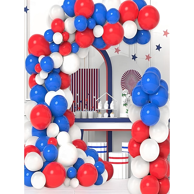  Juego de cadenas de globos de látex para el Día de la Independencia: 76 piezas en rojo, azul y blanco: perfecto para fiestas temáticas, decoraciones, artículos para colgar, fondos fotográficos y