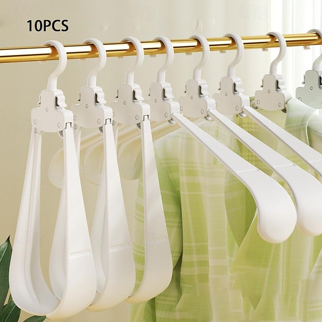  10-Pack Folding Clothes Hangers - Multi-functional for Home, Balcony, Travel, Business Trips; Portable Storage, Wide Shoulder, Traceless, Clothes Drying Rack