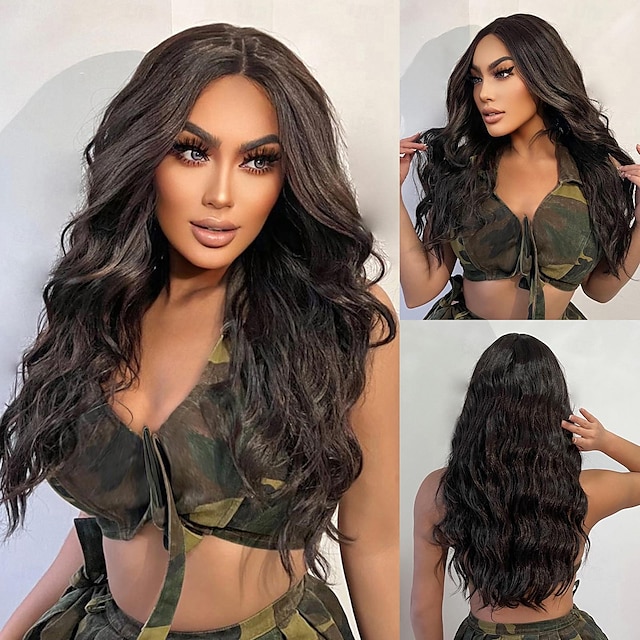  Synthetic Lace Wig Curly Style 24 inch Brown Middle Part 13x1 Lace Front Wig Women's Wig Dark Brown