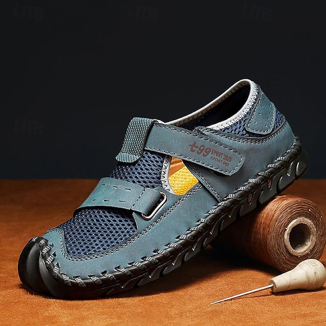  Men's Sandals Retro Walking Casual Daily Leather Comfortable Booties / Ankle Boots Loafer Black Blue Green Spring Fall