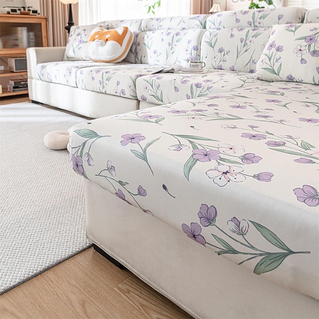  Ice Silk Stretch Soft Polar Fleece Sofa Seat Cover Floral Jacquard Pattern Easy to Clean Durable 1pc