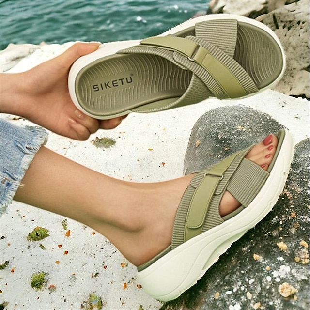  Pentru femei Sandale Papuci Mărime Plus Size Pantofi Flyknit Sandale de Sport În aer liber Zilnic Plajă Pană Vârf rotund Clasic Casual Confortabili Plimbare Croșet Tăiați volantul Loafer Negru Galben