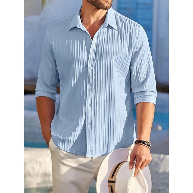  Herre Skjorte Button Up skjorte Casual skjorte Sommer skjorte Strandtrøje Sort Blå Grøn Langærmet Vanlig Krave Daglig Ferierejse Tøj Mode Afslappet