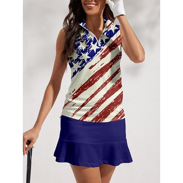  dame golf polo skjorte rød ærmeløs top dame golf påklædning tøj outfits bære tøj amerikansk flag golf skjorte