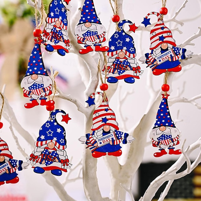  Independence Day Wooden Hanging Ornaments - Painted 3-Grid Wooden Box Pendant for Home Atmosphere Decoration, Perfect for Home, Shop Windows, and Hotel Decorations