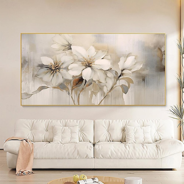  Pintura a óleo de flores pintadas à mão em tela grande arte de parede abstrata arte floral decoração branca pintura personalizada minimalista decoração de sala de estar presente