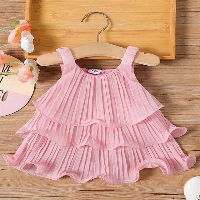  Kids Girls' Dress Solid Color Sleeveless Party Outdoor Casual Fashion Daily Casual Polyester Summer Spring Fall 2-13 Years Pink