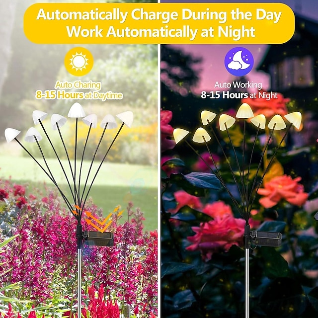 Solar Mushroom Swinging Lawn Lights 6LED/8LEDs 2 Modes Lighting Firefly ...