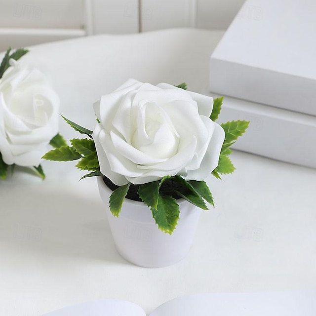  realistická miniaturní růže v květináči