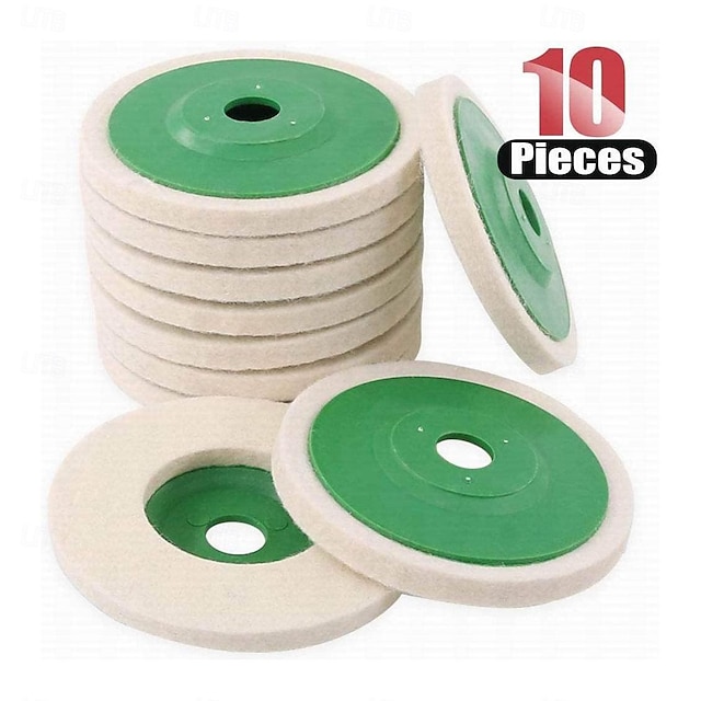  Disco de feltro de lã redondo de 4 polegadas, almofada de roda para moedor de ângulo 100, disco de roda de polimento de lã para móveis de vidro cerâmico de pedra de mármore com 10 peças
