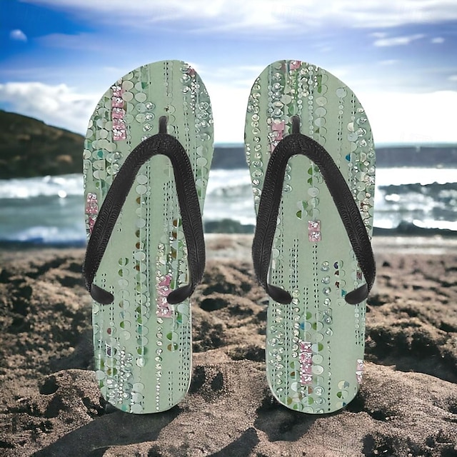  Női Papucsok Nyomtatási cipők Flip-flop Strandpapucs Napi Vakáció Utazás Virágos Lapos Szabadság Divat Alkalmi EVA Zöld