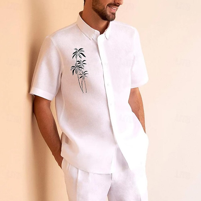 Pánské Bavlněné prádlo Letní košile Kokosový strom Krátký rukáv Bílá Košile Ležérní Denní Havajské