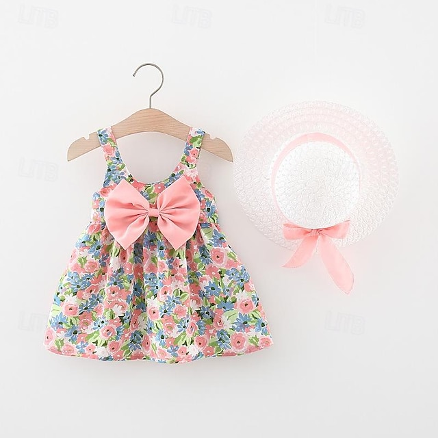  Kids Girls' Dress Graphic Sleeveless Party Outdoor Fashion Daily Polyester Summer Spring Fall 3-7 Years Yellow Pink Orange