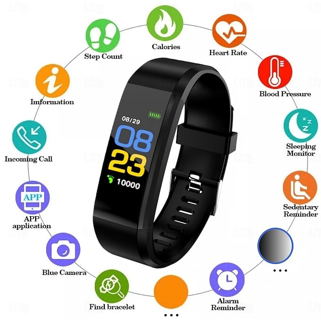  115Plus Smart Watch 0.96 inch Smart Band Fitness Bracelet Bluetooth Pedometer Call Reminder Sleep Tracker Compatible with Android iOS Women Men Message Reminder Camera Control Step Tracker IPX-5 19mm