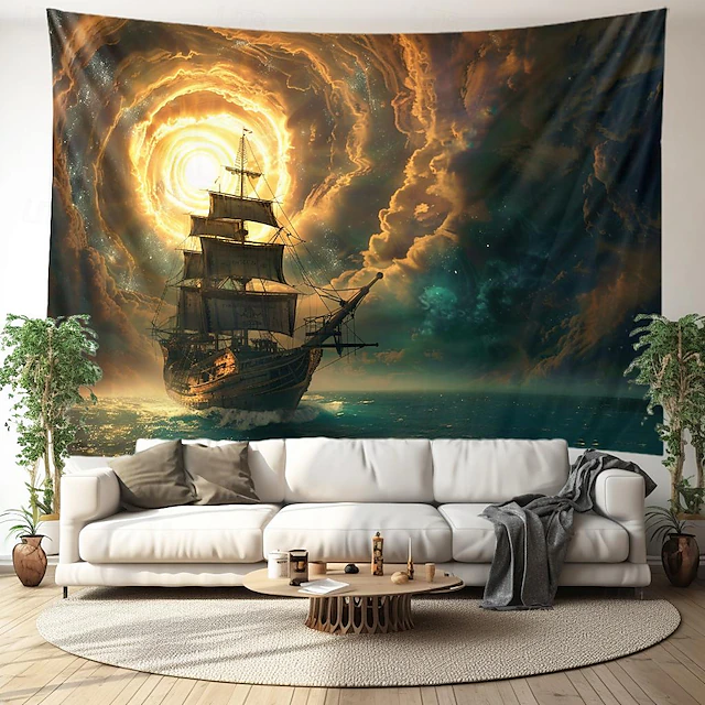 Pirate Ship Hanging Tapestry Wall Art Large Tapestry Mural Decor Photograph Backdrop Blanket Curtain Home Bedroom Living Room Decoration 17