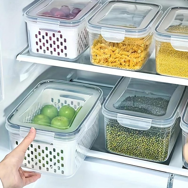  Recipiente pătrate pentru prospețime fără BPA, cu ușurință de scurgere, lavabile manual, organizatoare multifuncționale pentru frigider