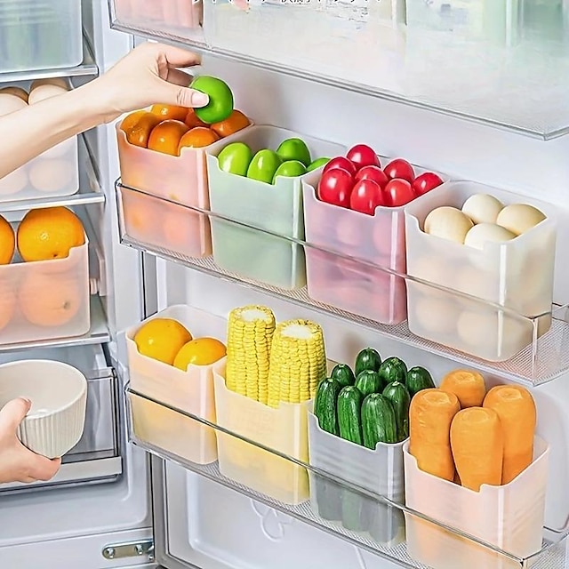  Cutii de depozitare pentru frigider de 6 buc, cutie portabila transparenta de depozitare a alimentelor, cutie mare de depozitare pentru sortarea alimentelor, pentru usa laterala si blat frigider,