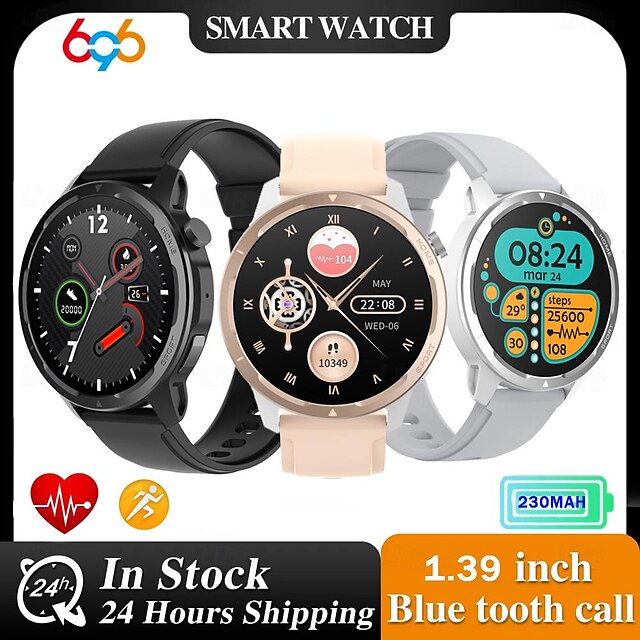  696 S52M Slimme horloge 1.39 inch(es) Slimme armband Smartwatch Bluetooth Stappenteller Gespreksherinnering Slaaptracker Compatibel met: Android iOS Dames Heren Handsfree bellen Berichtherinnering IP