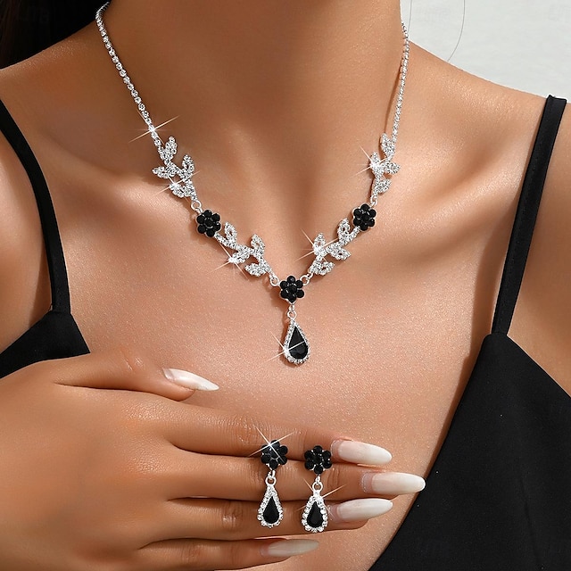  Nuptiales Parures 2 Strass 1 Collier Boucles d'Oreilles Femme Elégant Doux Adorable Géométrique Amour Précieux Parure de Bijoux Pour Mariage Cadeau