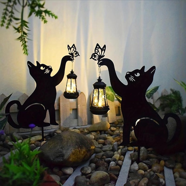  1/2 stks outdoor led zonne-gazon lamp zwarte kat voor tuin tuin decoratie halloween kerst nieuwjaar bruiloft zonne-pad lamp waterdicht zwart ijzer kat lamp