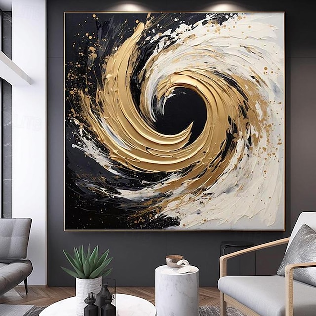  Handmade Gold Black And White Textured Painting On Canvas Hand Painted Acrylic Abstract Thick Oil Paintings Wall Decor Living Room Office Stretched Frame Ready to Hang
