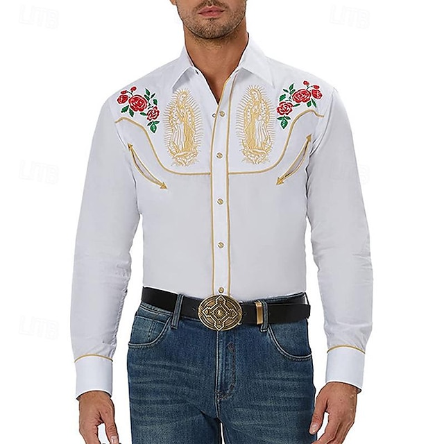  Klassisch Retro Vintage 18. Jahrhundert Bundesstaat Texas Bluse / Hemd West Cowboy Herren Maskerade Alltagskleidung Hemd