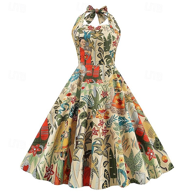  Retró 1950-es Rockabilly Swing ruha Flare ruha Női A-vonalú Álarcos mulatság Zsúr Alkalmi / Napi Ruha
