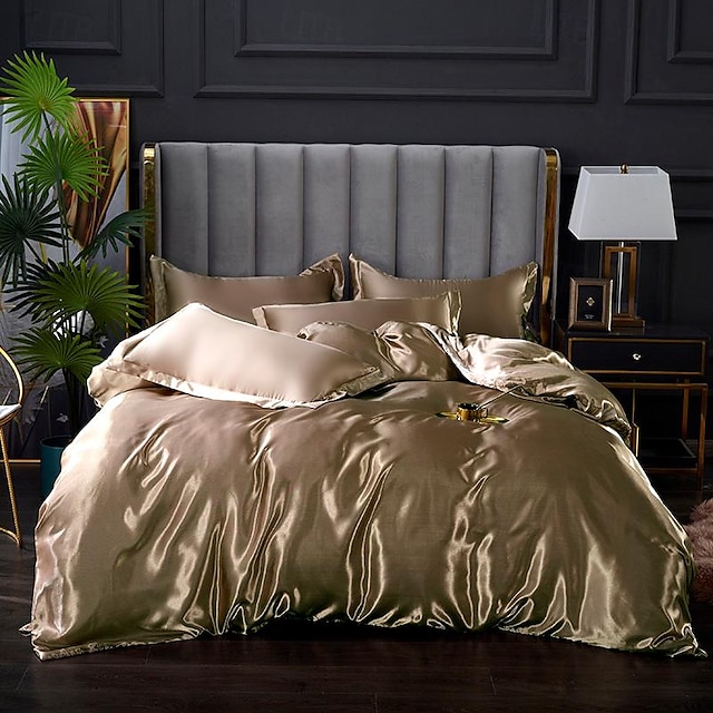  3 stk kjølende dynetrekk sett kjølende sengetøy luksus silkeaktig sateng sengesett med flere farger ensfarget mykt dynetrekk sett 1 dynetrekk 2 putevar