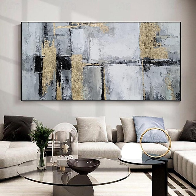  Handmade Oil Painting Canvas Wall Art Decoration Modern Abstract Texture Black White and Gold for Living Room Home Decor Rolled Frameless Unstretched Painting