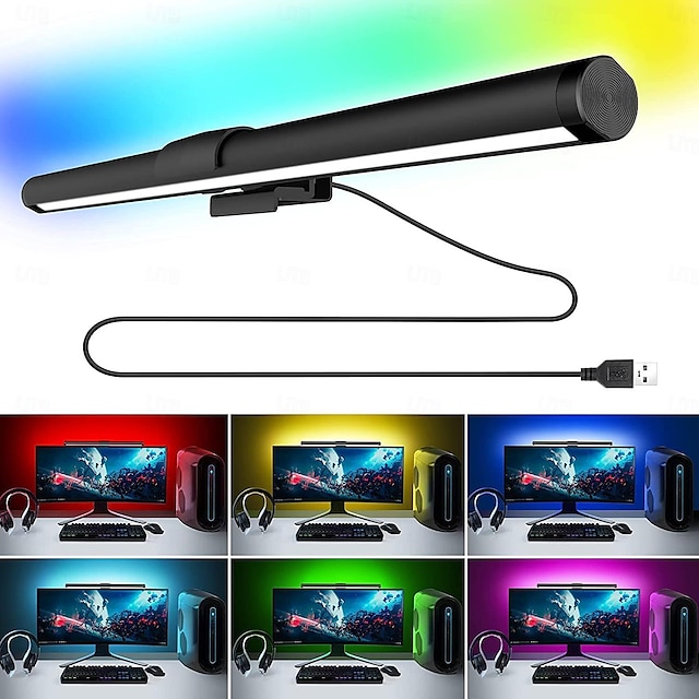  תאורת צג USB למשחקים תאורת led פנימית למחשב, אור סביבה צבעוני rgb פנטזיה, עמעום ללא דרגות בקרת מגע, הגן על העיניים, חסוך מקום, אידיאלי למשחקי מחשב/עבודה/קריאה