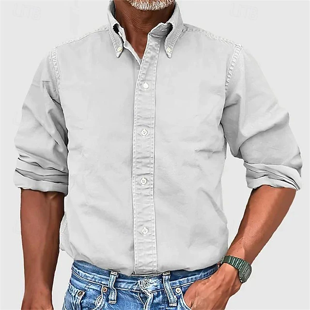 Men's Shirt Summer Shirt Button Up Shirt Casual Shirt Beach Shirt Black White Navy Blue Green Light Blue Long Sleeve Plain Lapel Hawaiian Holiday Button-Down Clothing Apparel Fashion Casual 7