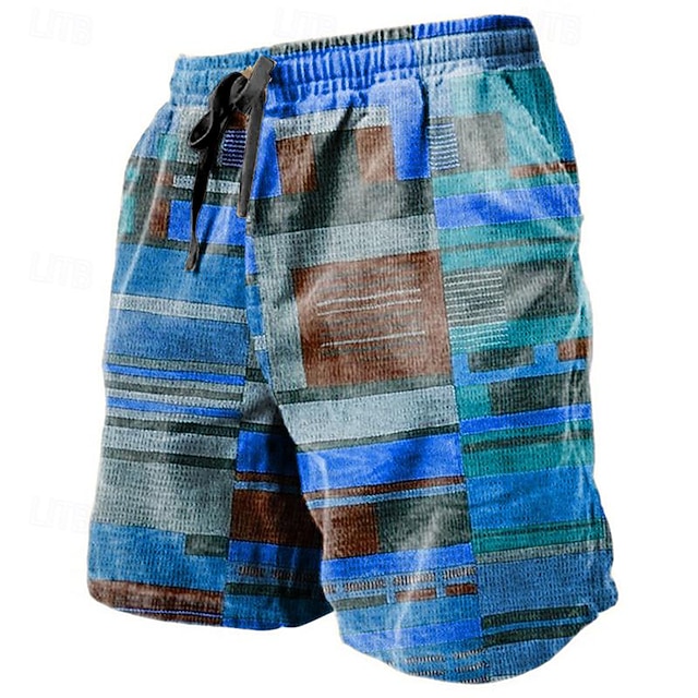 Men's Graphic Color Block Stripe Shorts Summer Shorts Beach Shorts Mid ...