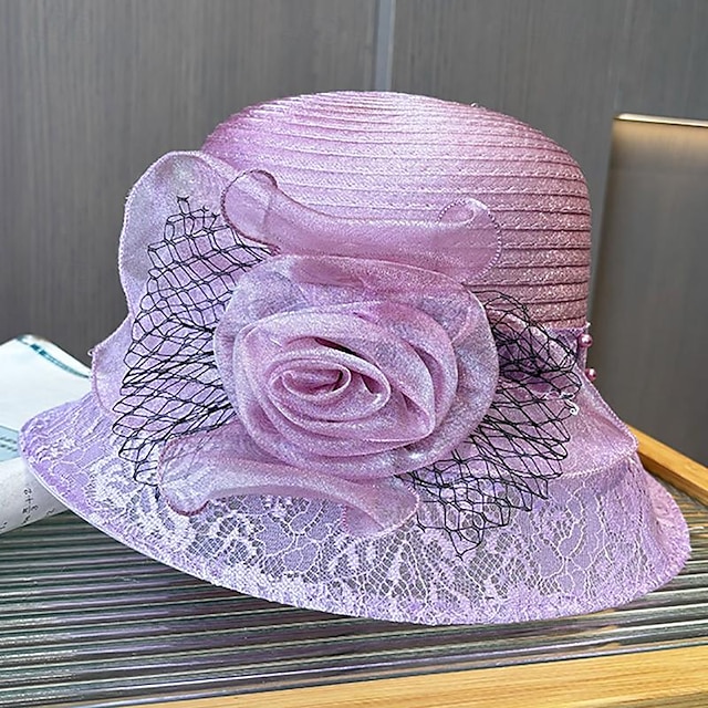  Fascinators Hats Headwear Polyester Organza Bowler / Cloche Hat Bucket Hat Straw Hat Casual Holiday Elegant Vintage With Bows Flower Headpiece Headwear
