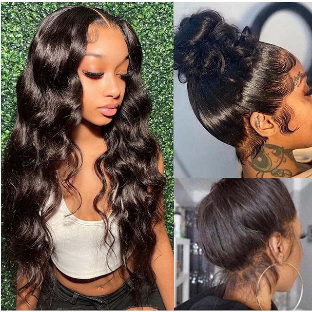  360 Frontal Wigs 360 HD Full Lace Body Wave Front Wigs Human Hair for Women 100% Virgin Human Hair Pre Plucked Glueless 130/150/180 Density Can Make Bun And High Ponytail Natural Color