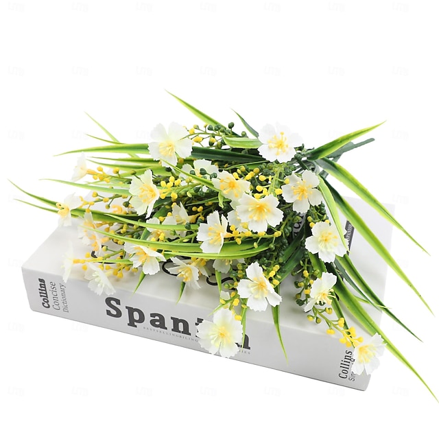  10 Branches Artificial Flowers and Water Grass: Lifelike Plastic Prosperity Blossoms, Silk-Screened Decorative Props for Home Decoration and Events