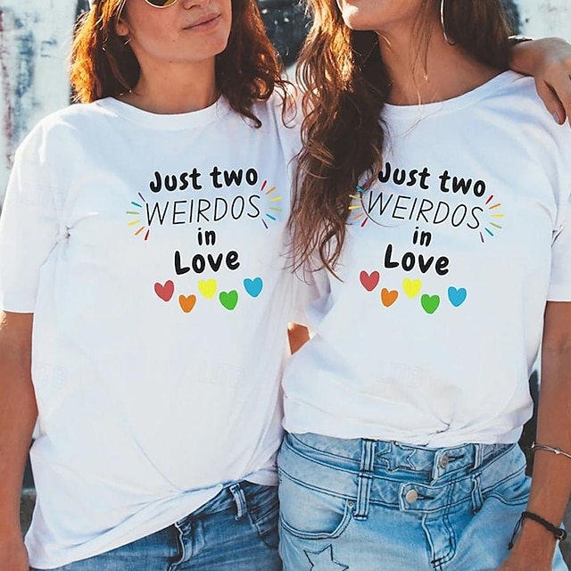  Koszulka dla par Serce Litera 2szt Damskie Podkoszulek Półgolf Biały Codzienny Weekend Krótki rękaw Nadruk Duma LGBT lesbijka